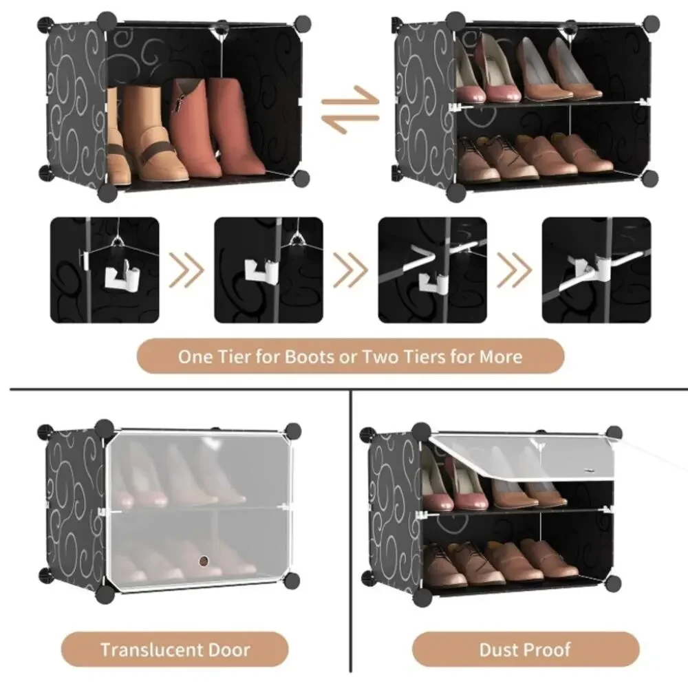 ROJASOP 8-Tier Shoe Cabinet 48-Pair Organizer Stackable Black Open Box